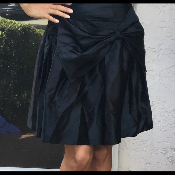 Vtg 80s black satin strapless dress XXS gold bow - Picture 3 of 7